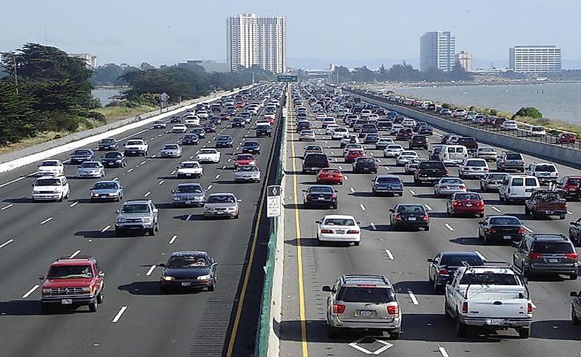 Traffic jam on a US highway.