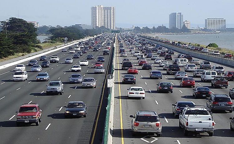 Traffic jam on a US highway.