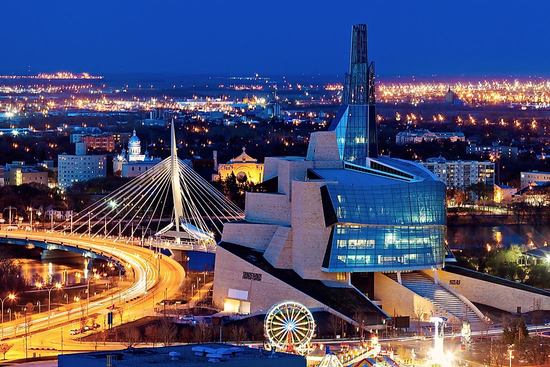 Winnipeg, the capital of Manitoba, at sunset. 