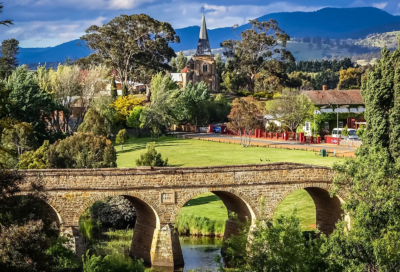 Bridge and townscape of Richmond in Tasmania, Australia.