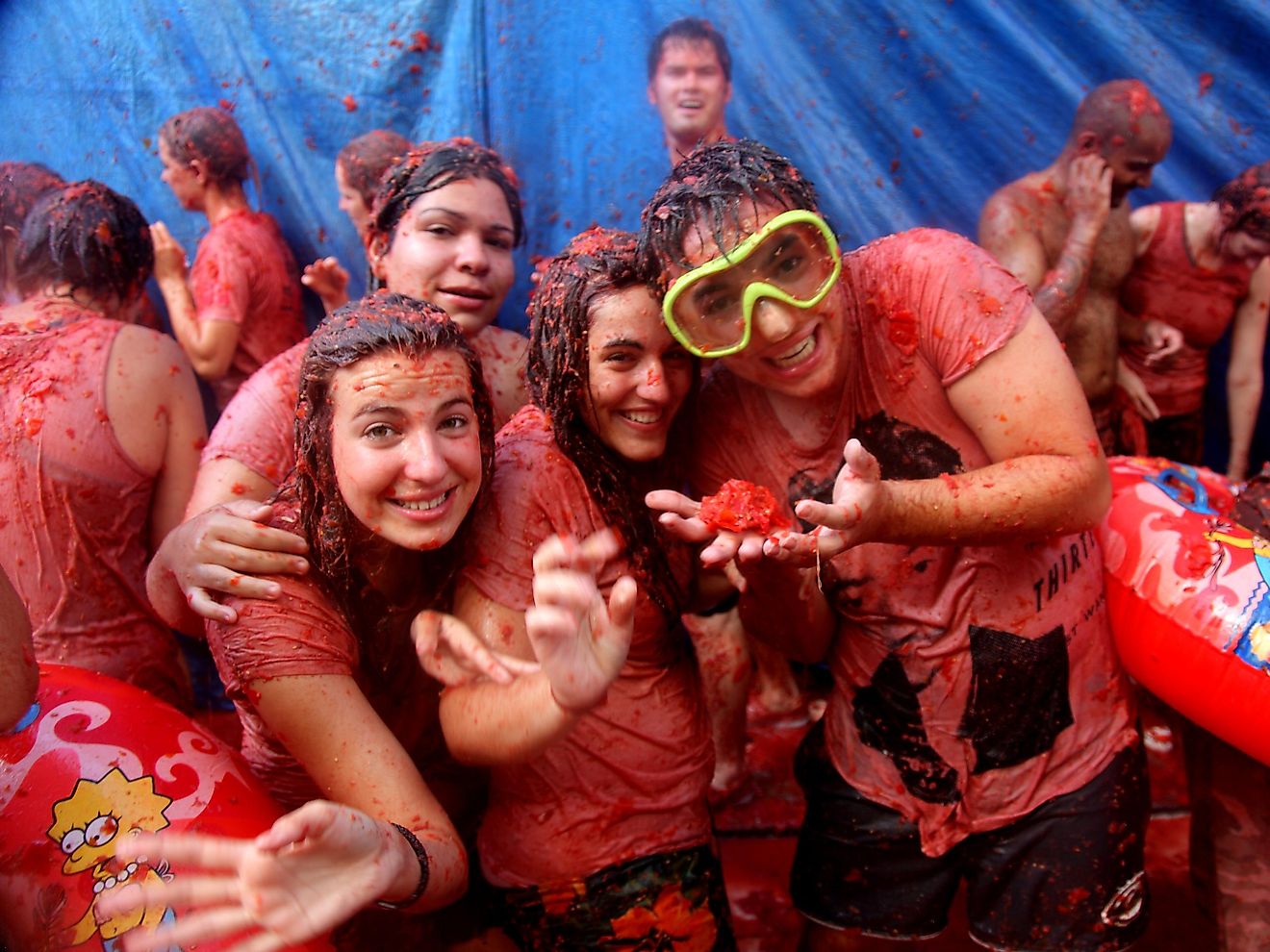 Celebrating the La Tomatina festival in Spain.