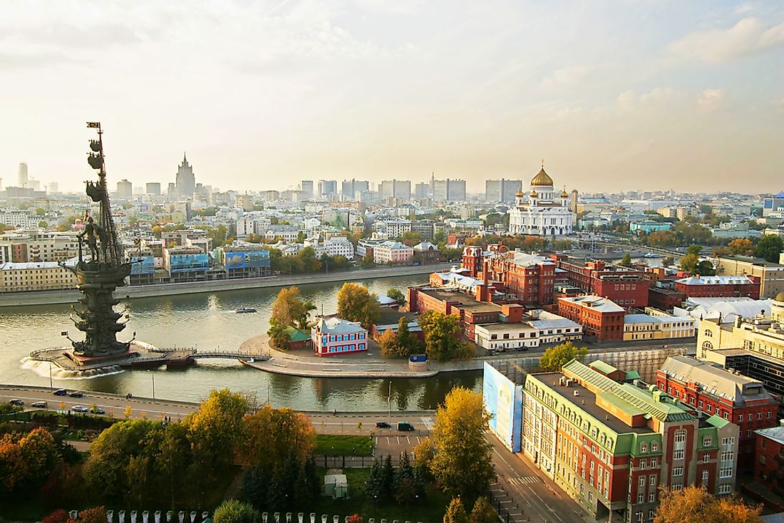 Moscow's skyline is dominated with high-rise buildings. 