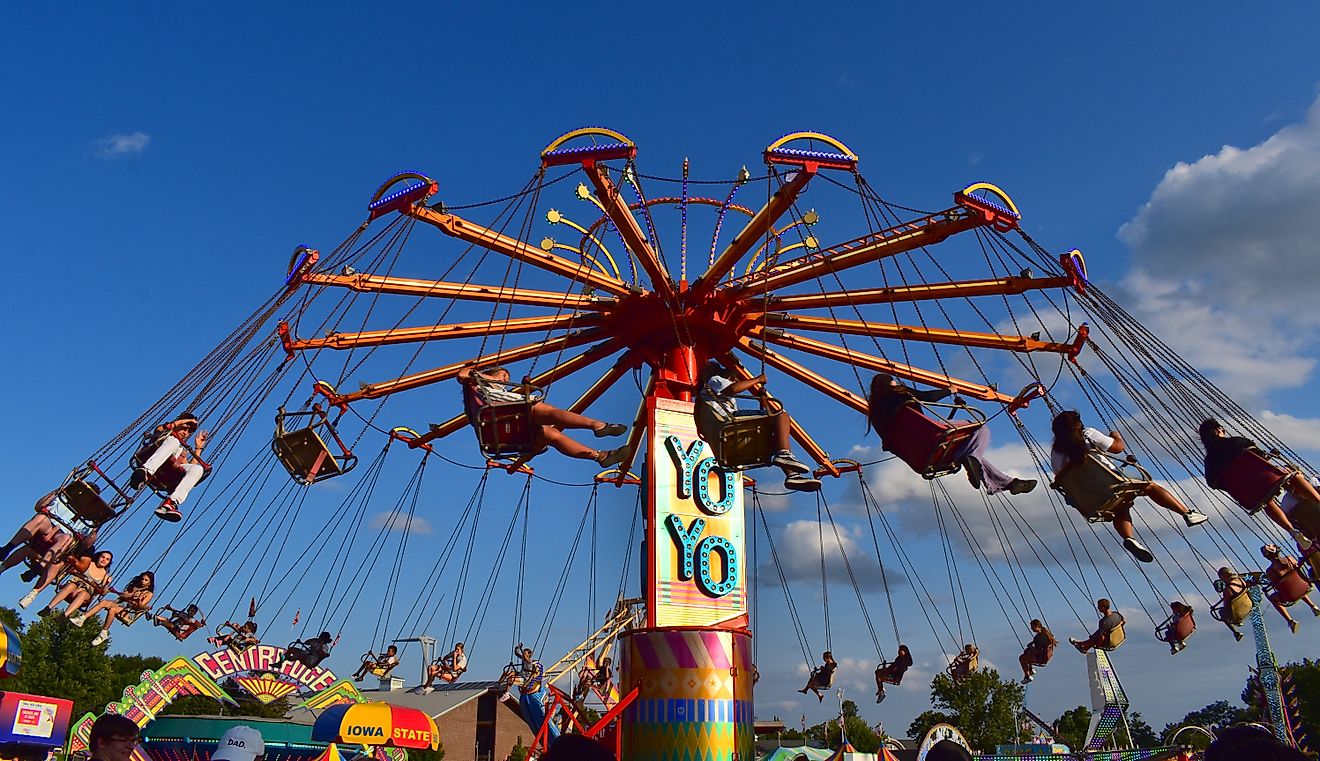 Visitors take a ride on the YoYo at the Iowa State Fair in Des Moines. Editorial credit: Ganeshkumar Durai / Shutterstock.com