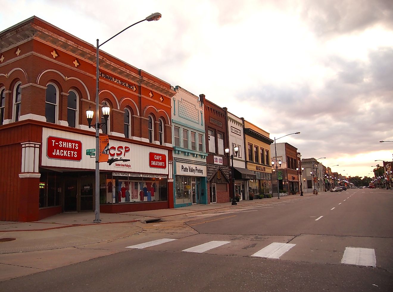 The beautiful downtown area of Columbus, Nebraska.