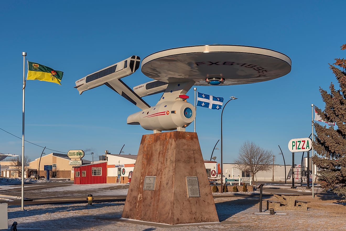 Model of the USS Enterprise from the Star Trek movies in Vulcan, Alberta. Editorial credit: Jeff Whyte / Shutterstock.com.