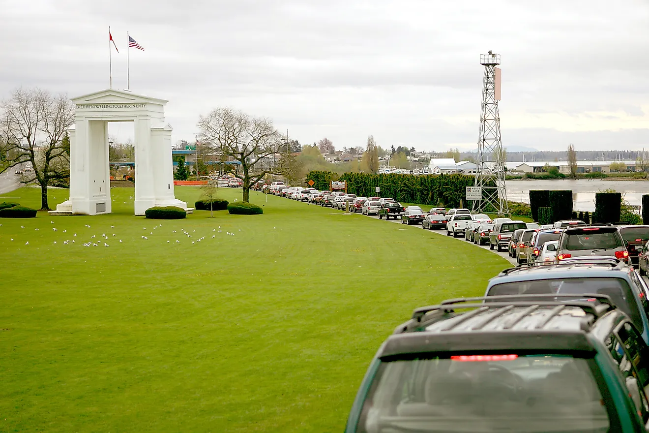 US Canada border crossing line. Image credit: Oksana.perkins/Shutterstock.com