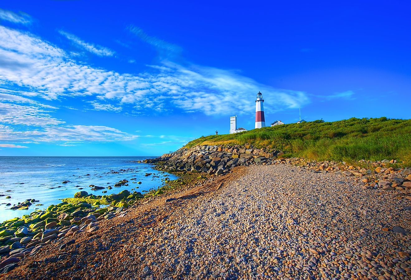 Lighthouse in Montauk Point, New York captured in early morning sun.