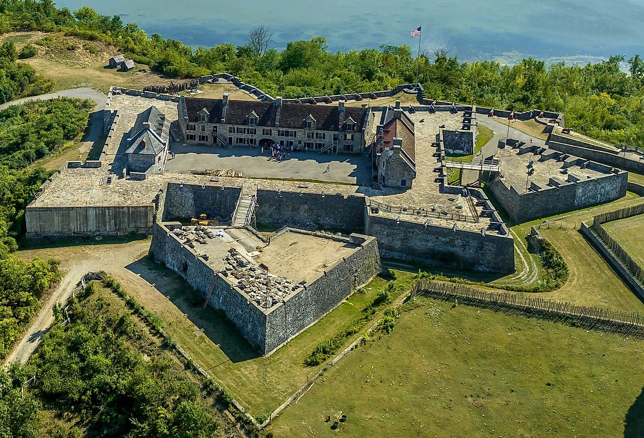Aerial view of Fort Ticonderoga on Lake George, New York.