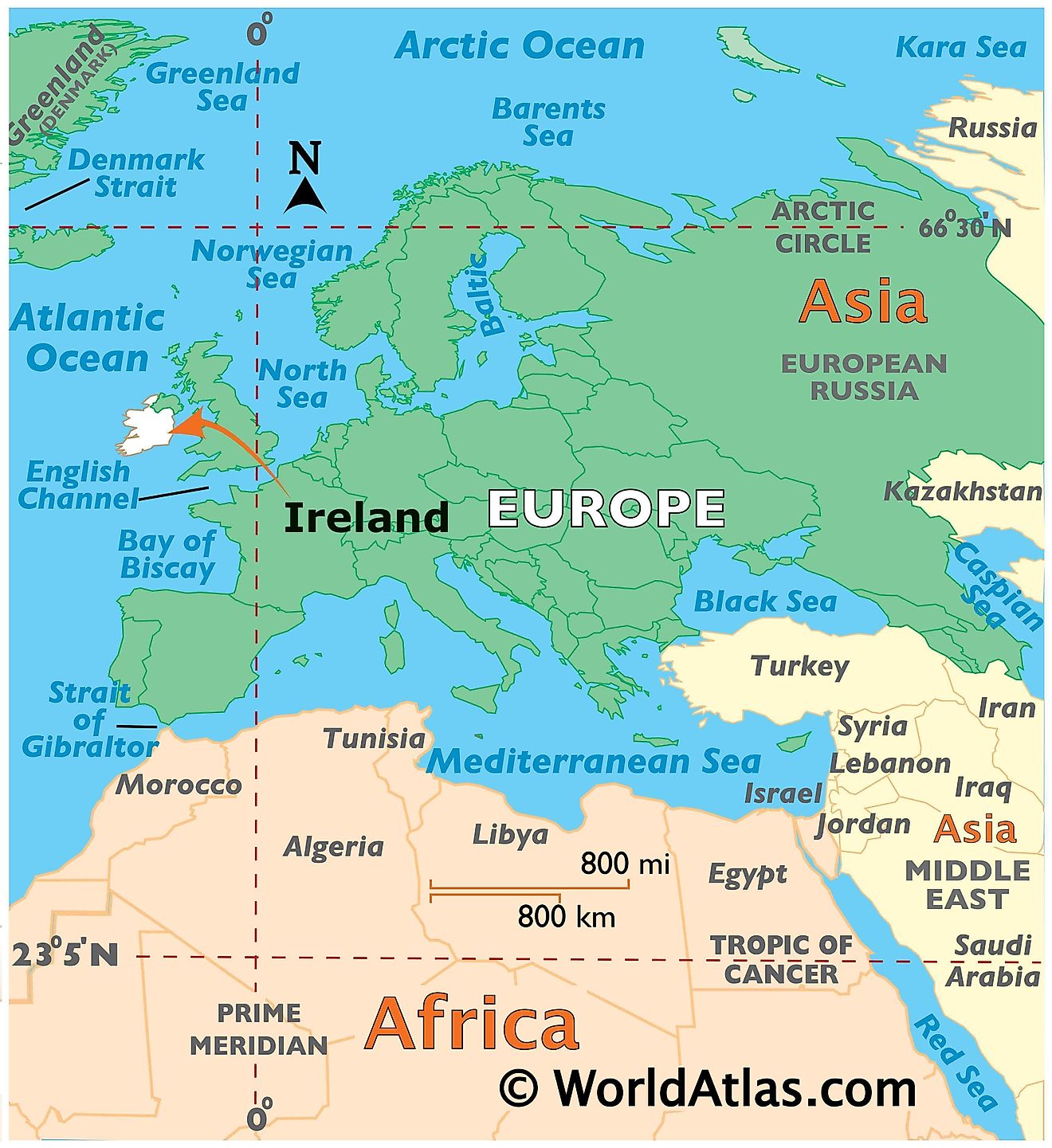 Mapa que muestra la ubicación de Irlanda en el mundo.