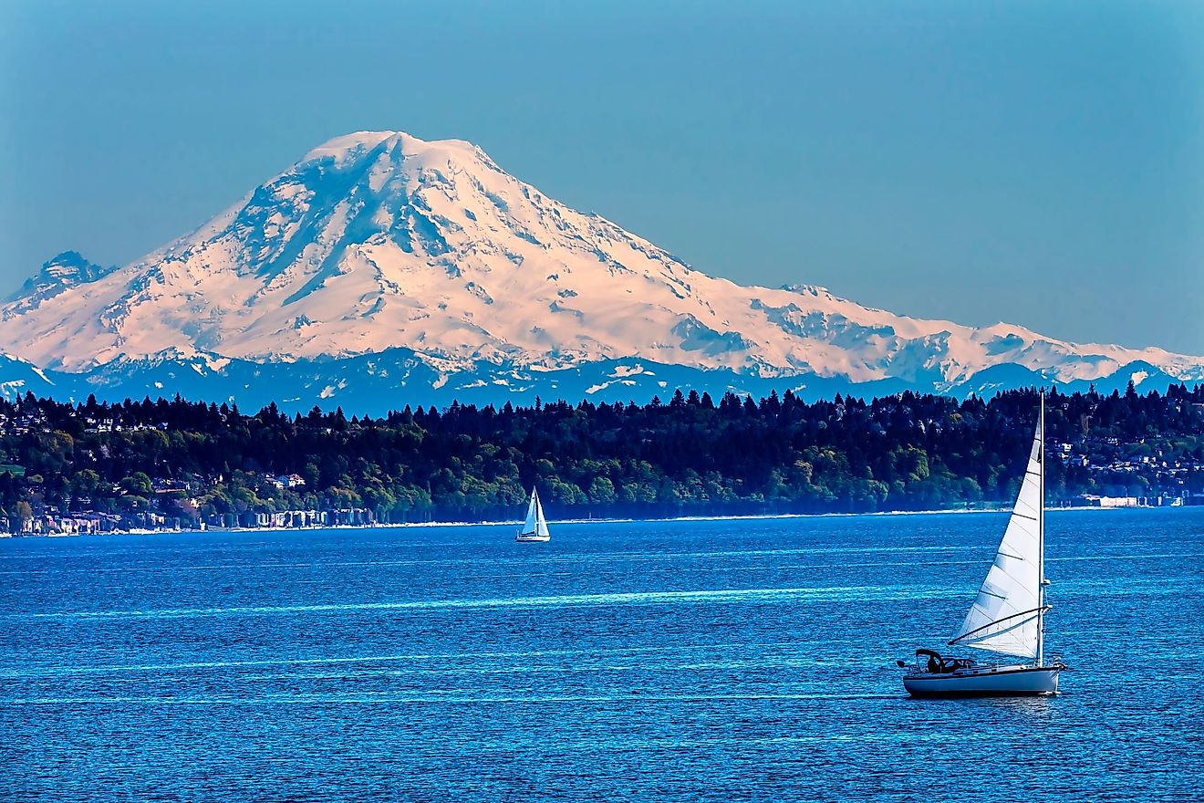 A view of Mount Rainier from Puget Sound.