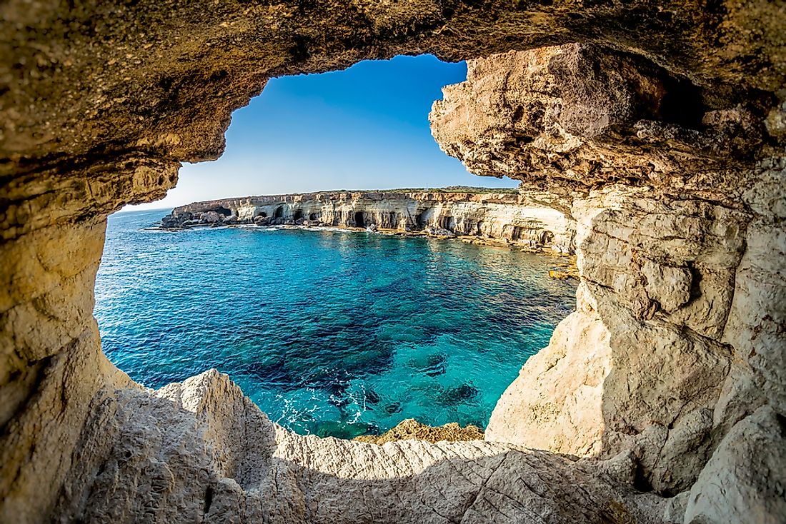 A sea cave in Cyprus. Cyprus has a Mediterranean climate. 
