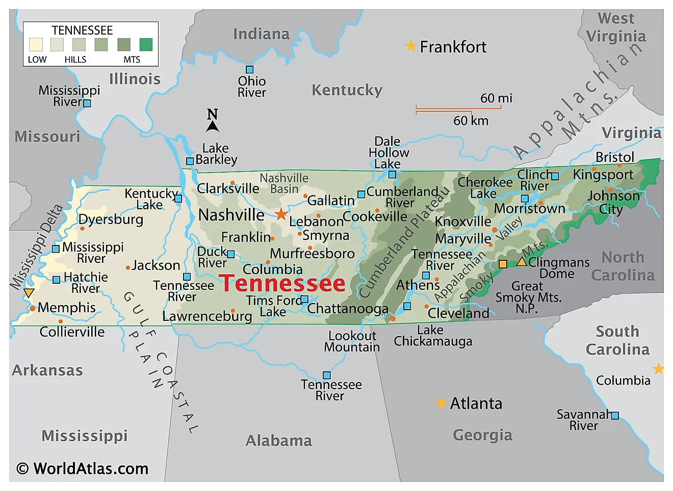 Tennessee Map With Counties And Cities / Map Of The State Of Tennessee