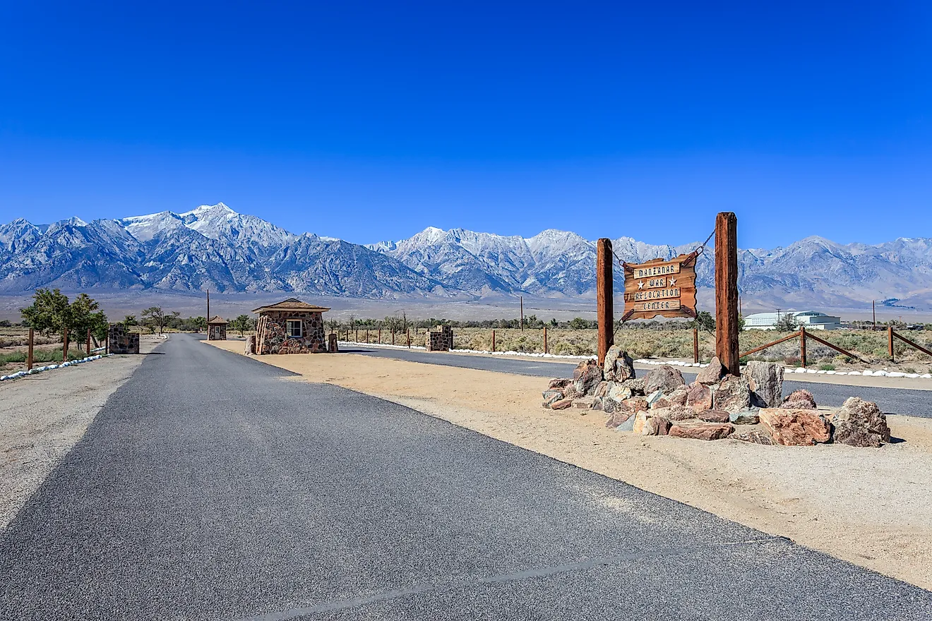 A view of Mount Williamson in the Sierra Nevada, seen from the site of the Manzanar War Relocation Center in California.
