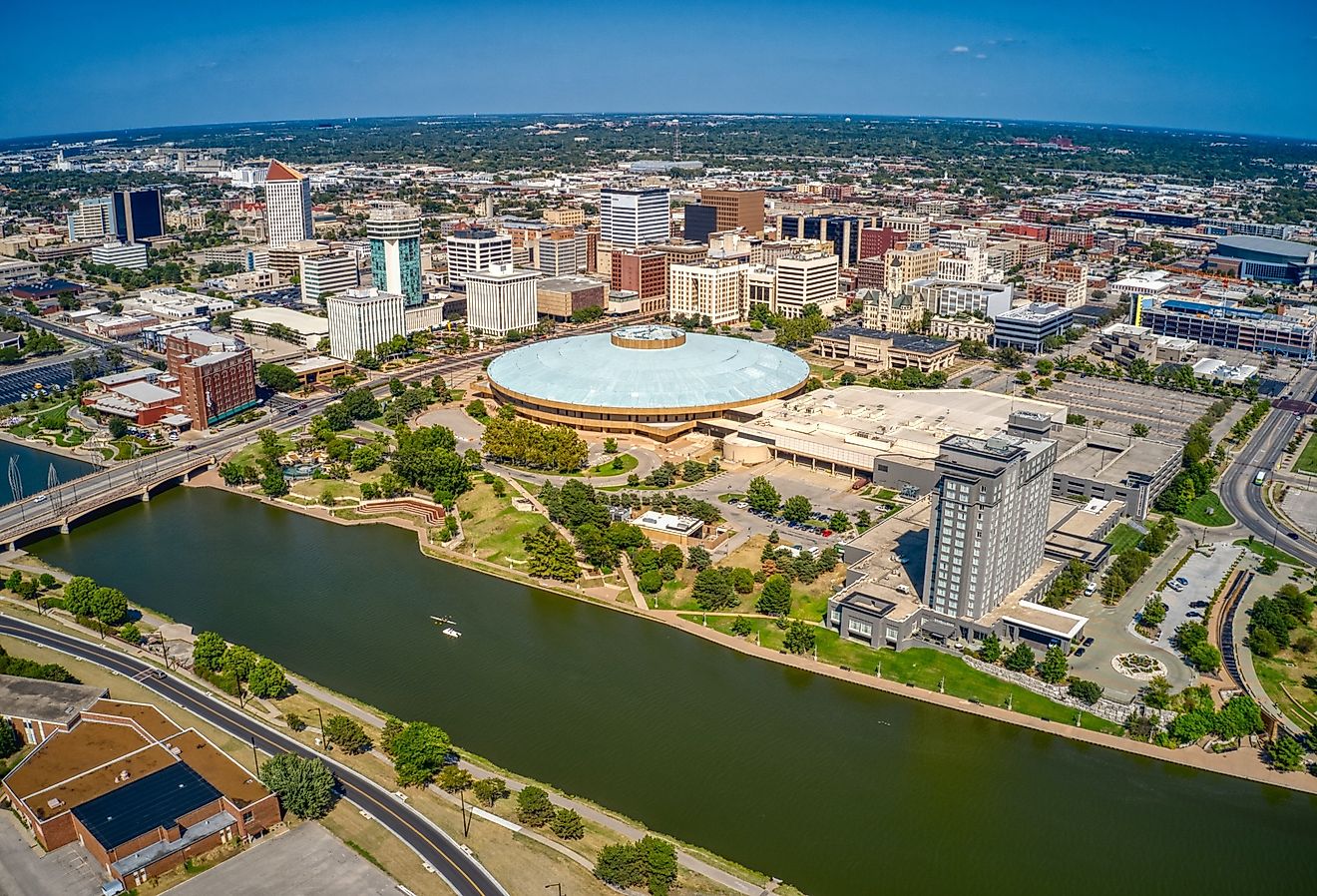 Aerial view of the downtown of Wichita, Kansas.