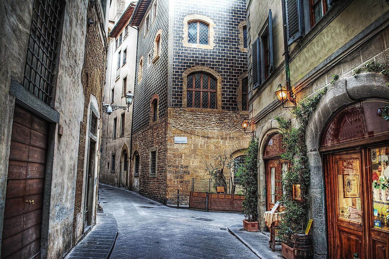 A narrow street in Florence, Italy.