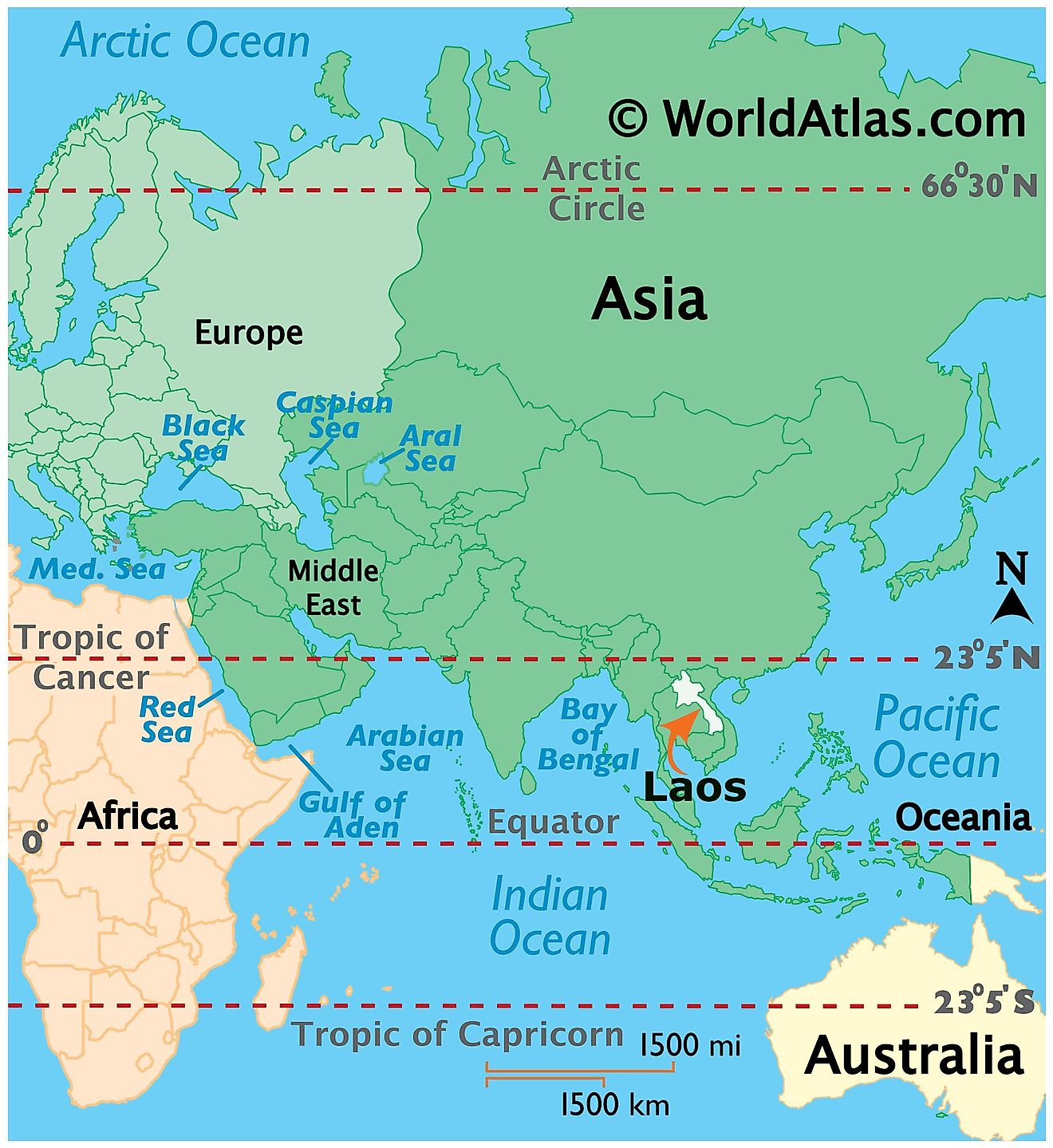 Map showing location of Lao People's Democratic Republic in the world.