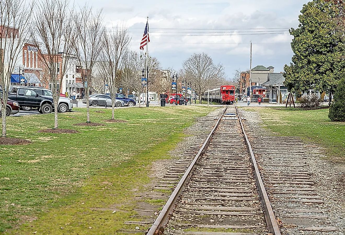 Train running through Blue Ridge, Georgia.