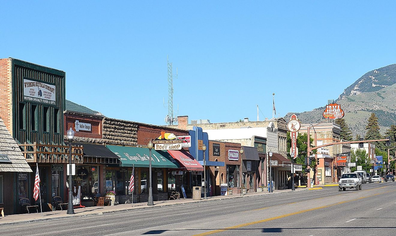 Sheridan Avenue in Cody, Wyoming. The street is the main business and tourist route in the famous western town.