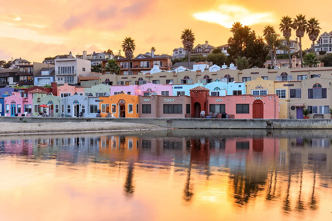 Capitola Village at sunset, California.