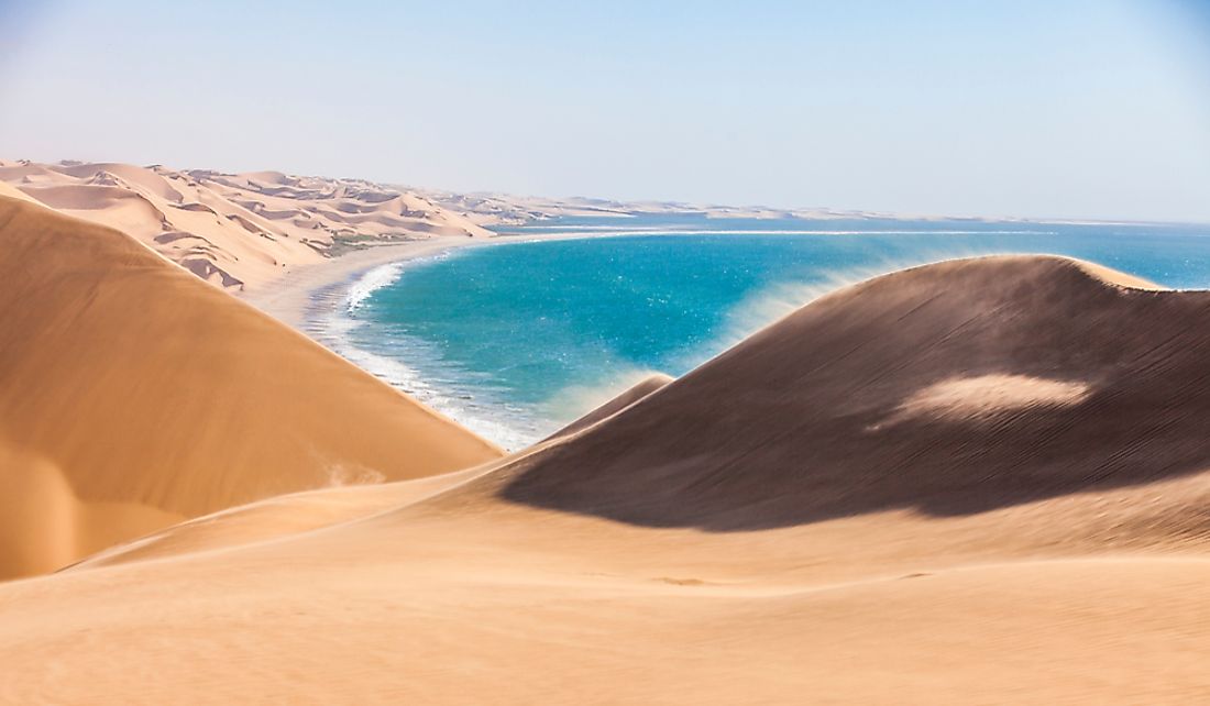 Sand dunes of the Namib Desert along the Atlantic Ocean.