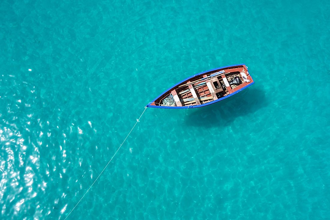 A fishing boat in the beautiful blue waters of Cape Verde. 