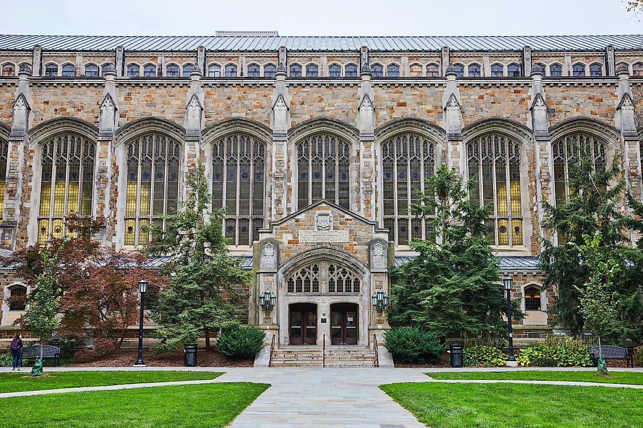 Editorial Photo Credit: Nicholas J Klein via Shutterstock. Gothic Style University Library with Manicured Lawn, University of Michigan