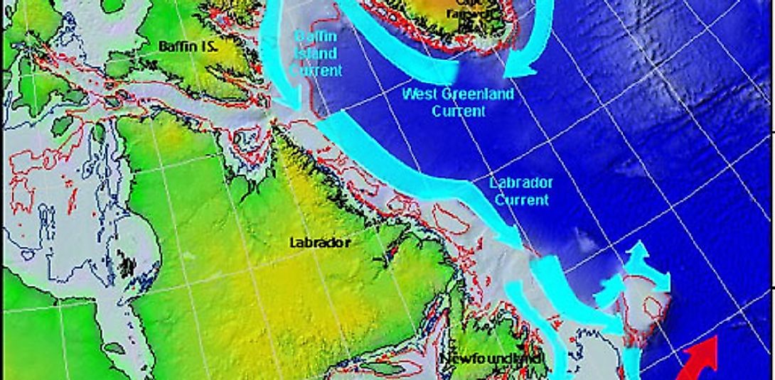 U.S. Coast Guard map of the Labrador Current off the East Coast of Canada in the North Atlantic region.