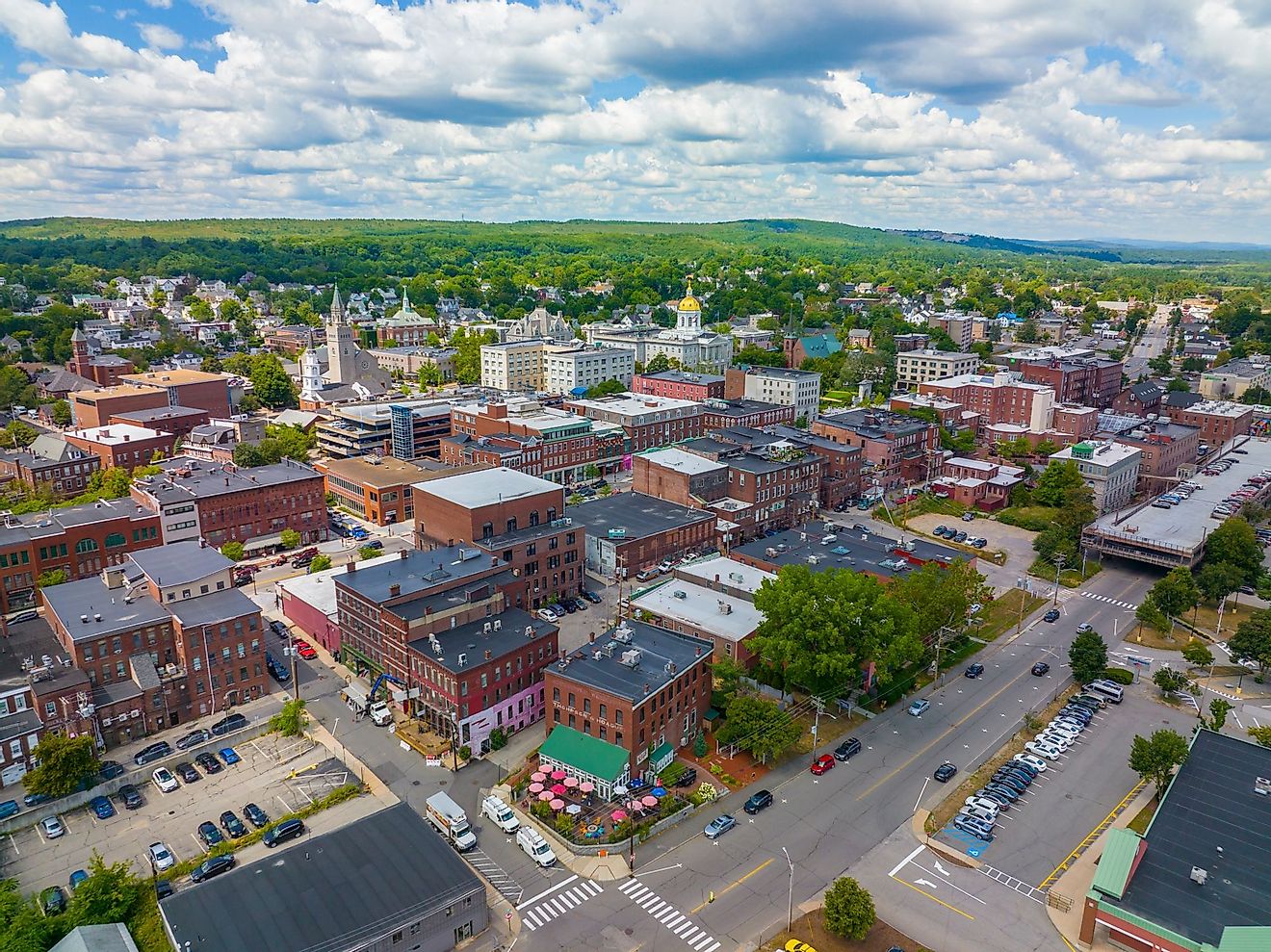Aerial view of the Concord downtown commercial center on Main Street near New Hampshire State House. Editorial credit: Wangkun Jia / Shutterstock.com