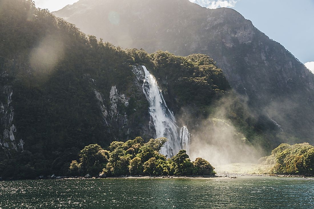Lady Bowen Falls in Milford Sound, New Zealand.
