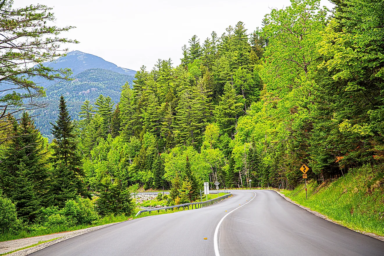 Road through the Adirondack Mountains in New York.