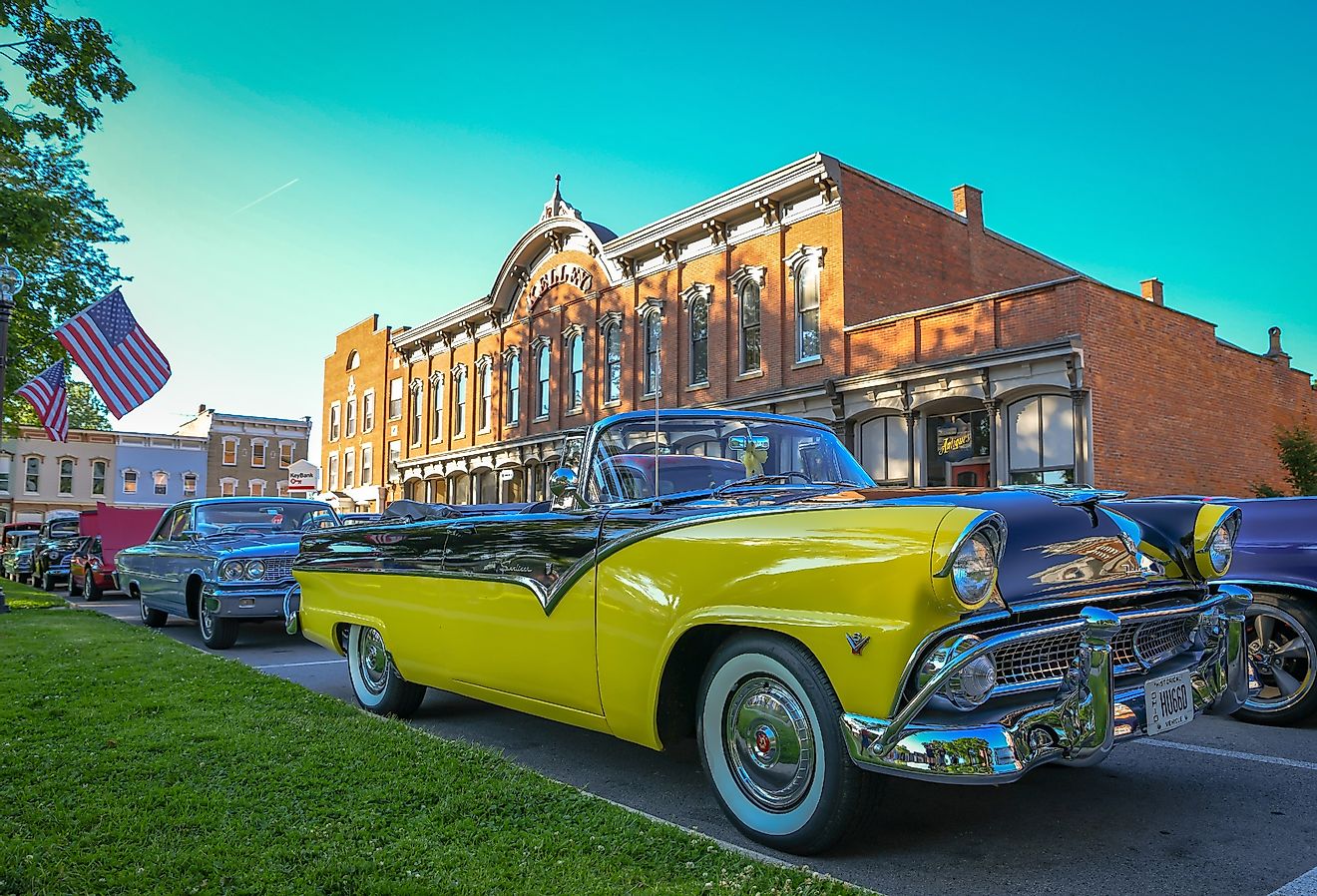 Classic Cars meet on the town square for cruisers night in Milan, Ohio. Image credit Keith J Finks via Shutterstock