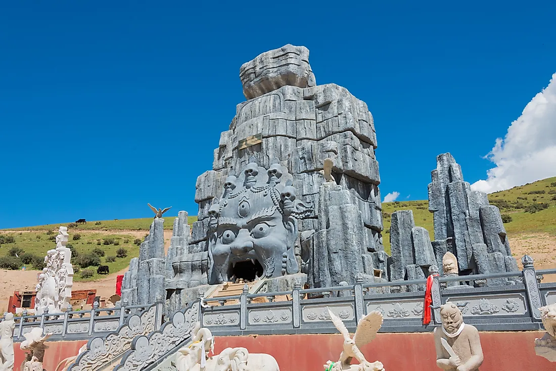 A sky burial site in Sichuan, China. Editorial credit: beibaoke / Shutterstock.com.