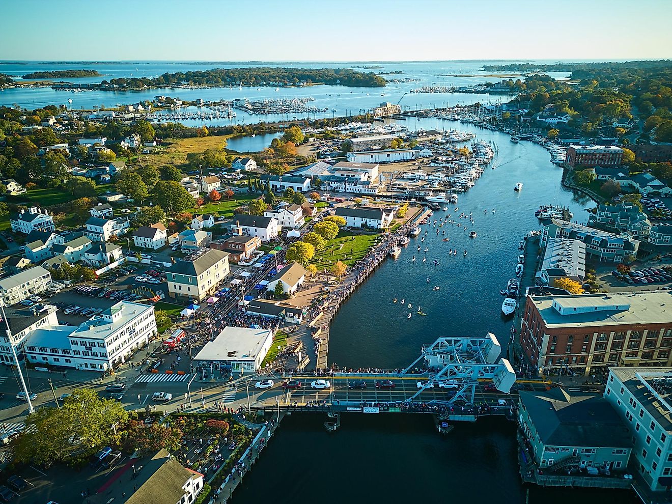 Aerial view of the Mystic Drawbridge 100th Anniversary Celebration in Mystic, CT