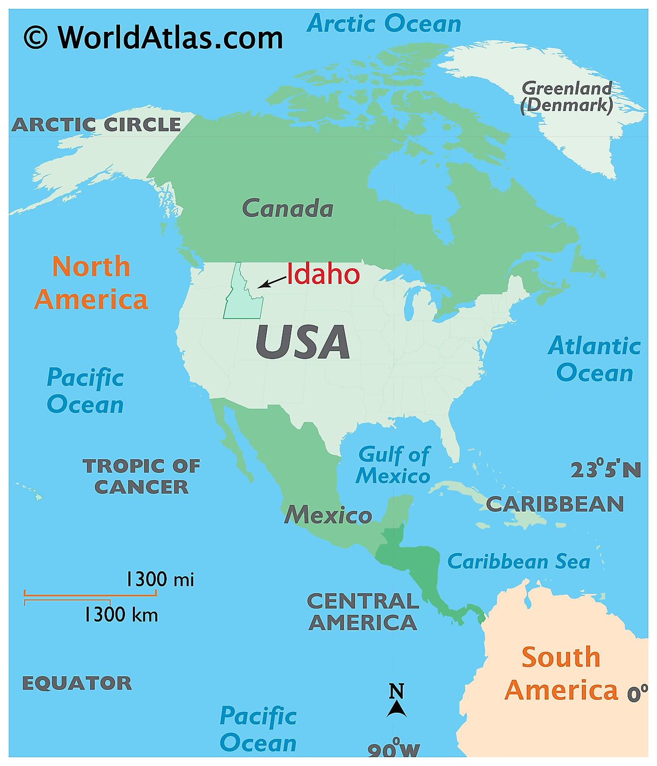 Map showing location of Idaho in the world.