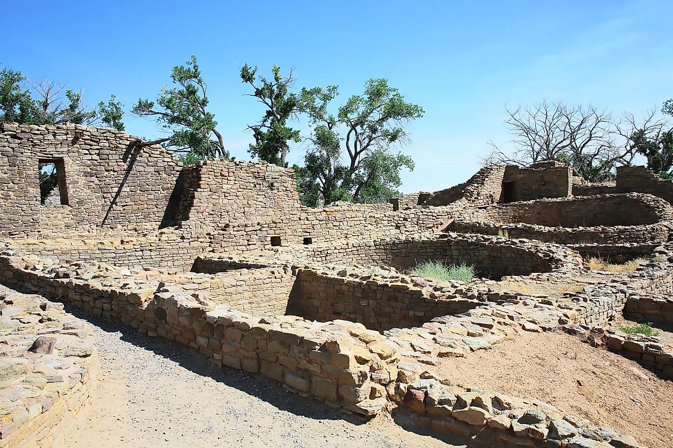 The Aztec Ruins National Monument preserves the ruins of an ancient Pueblan civilization.