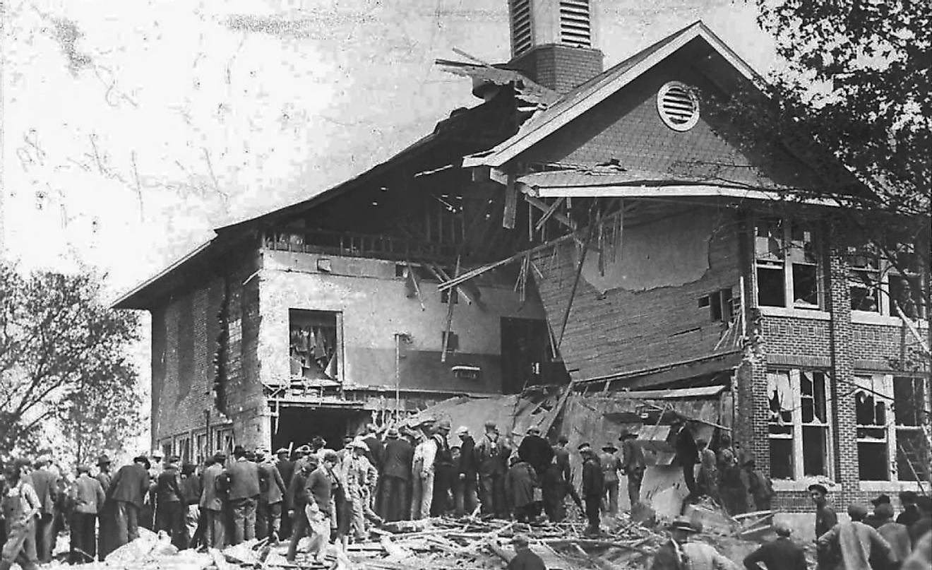 Front view of the school building after the bombing. Image credit: National Editorial Association/Associated Press/Public domain