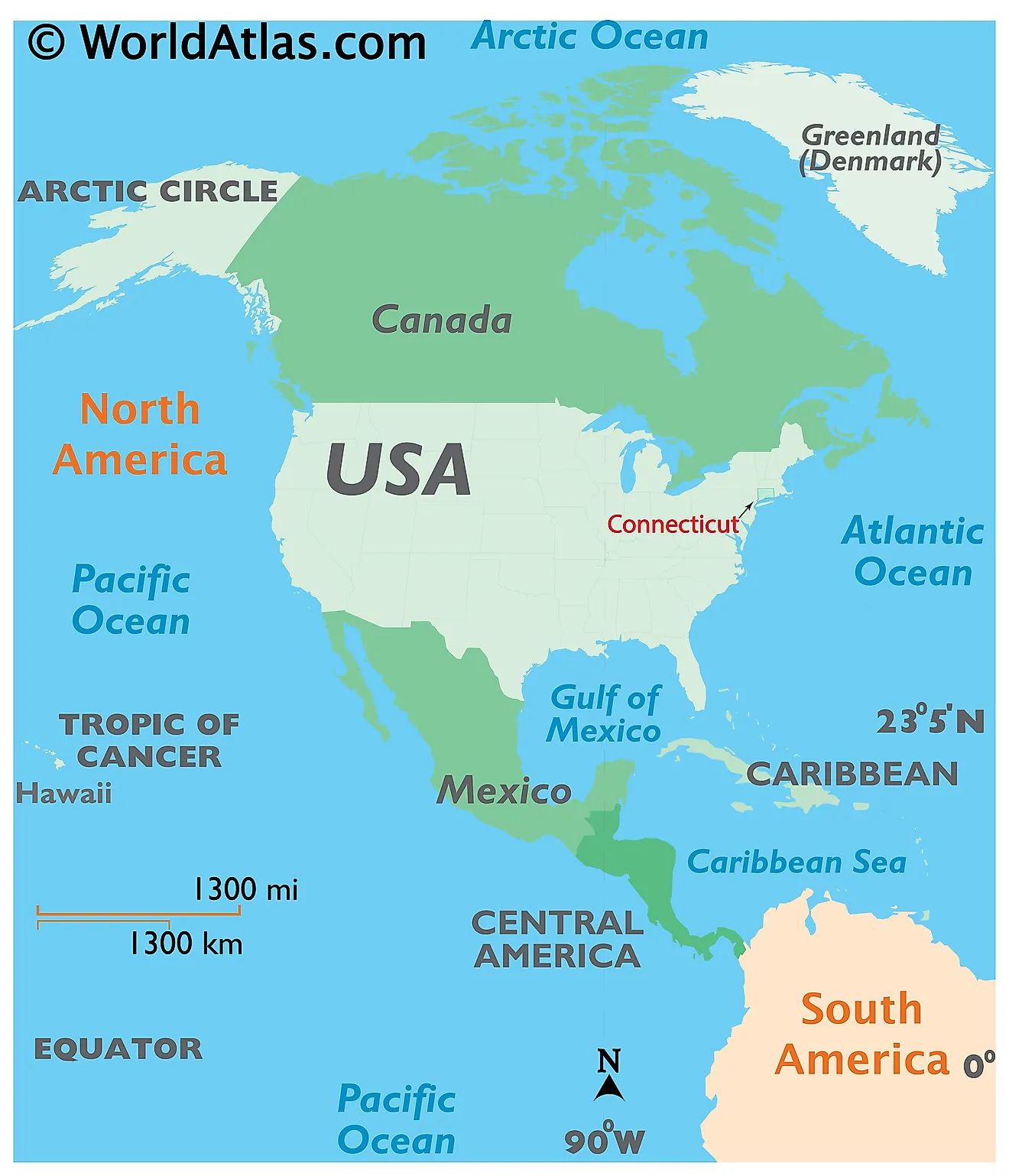 Mapa que muestra la ubicación de Connecticut en el mundo.