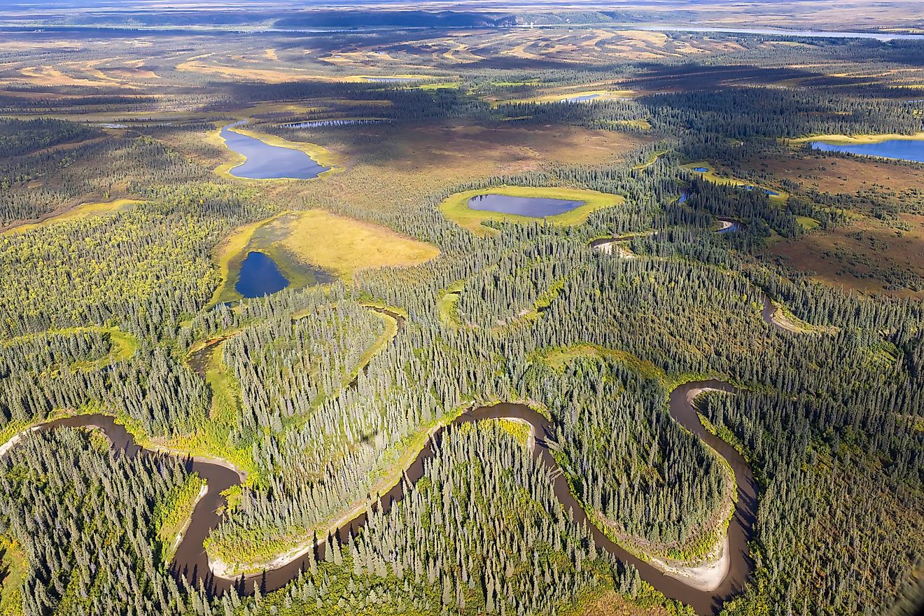 Beautiful aerial landscape of the Kobuk Valley National Park in the arctic of Alaska.