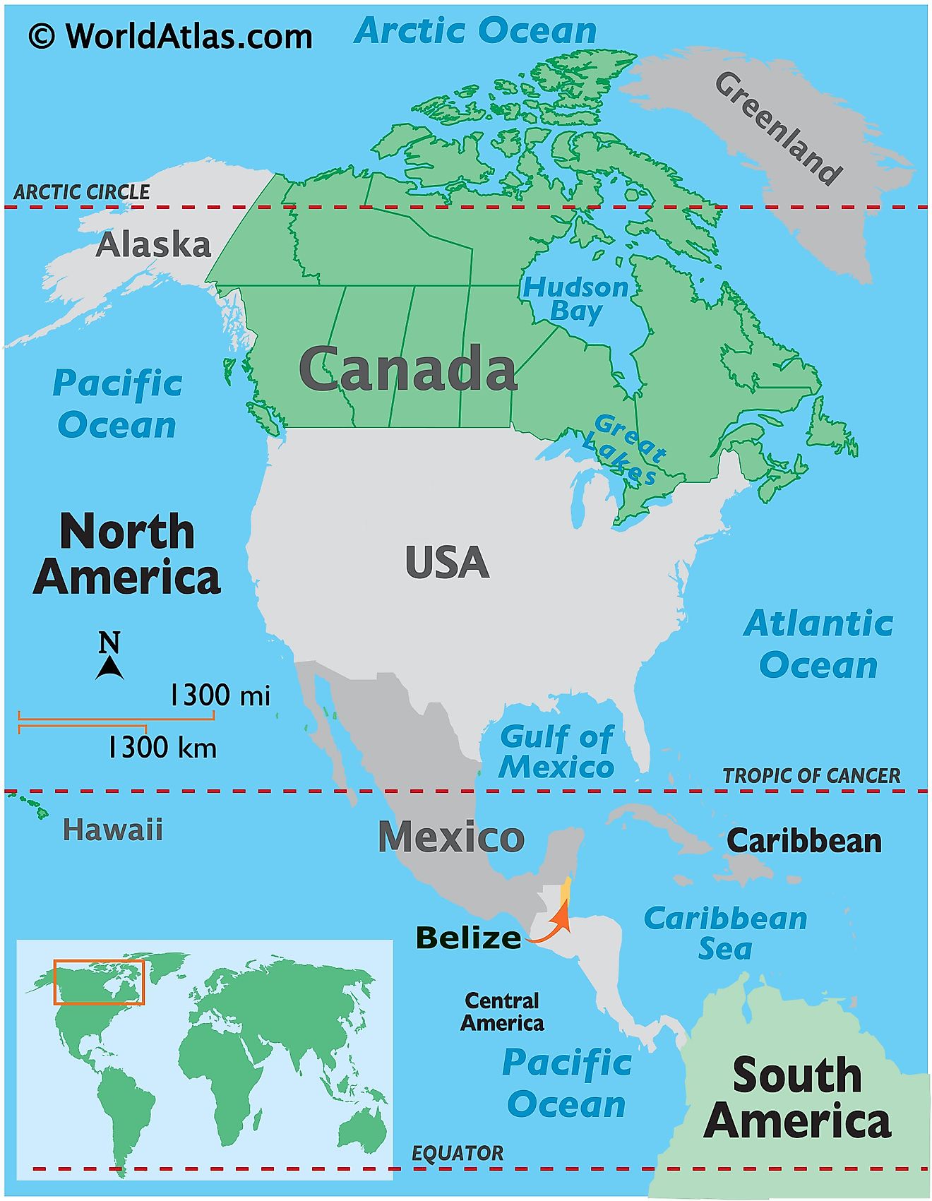 Mapa que muestra la ubicación de Belice en el mundo.