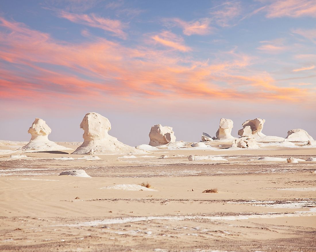 Mushroom shaped ventifacts in the White Desert National Park in Egypt.