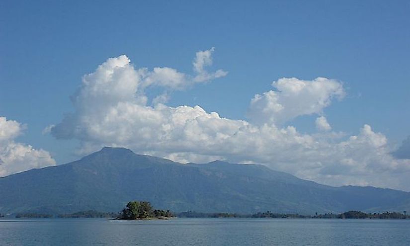 The Phou Bia as seen from Nam Ngum Lake (reservoir) on the Nam Ngum River.