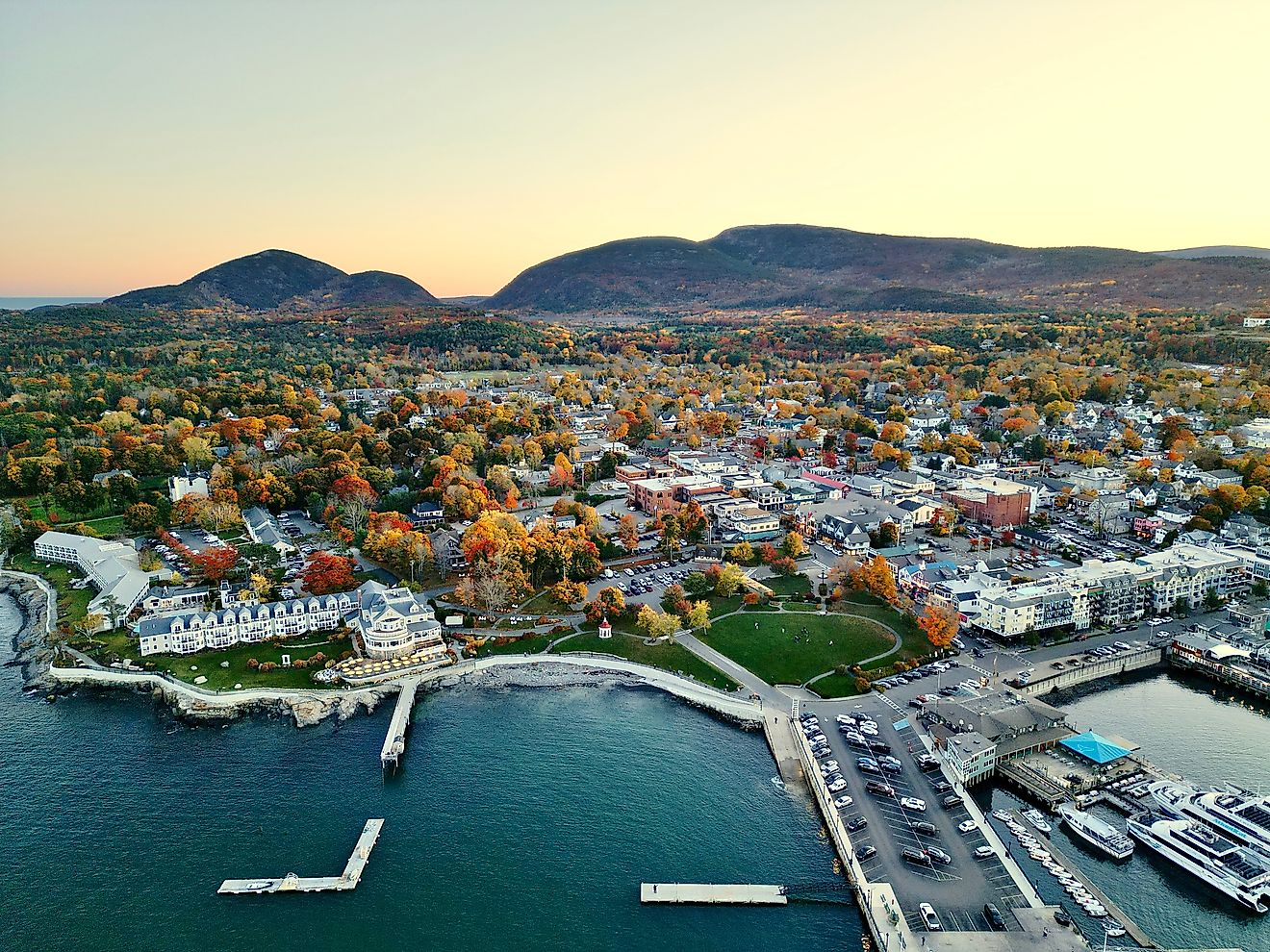 Aerial view of Bar Harbor, Maine.