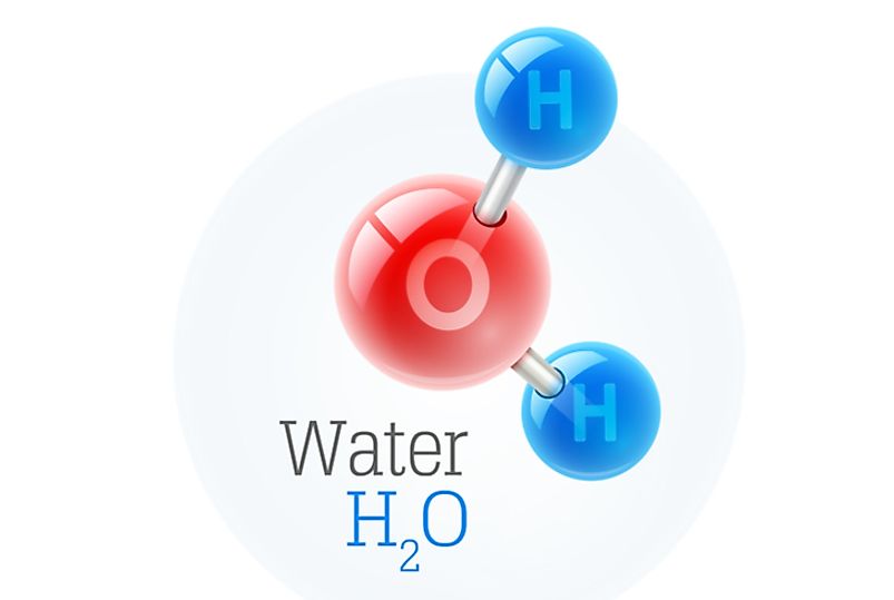 Water is chemically written as H2O meaning it consists of hydrogen and oxygen atoms. 