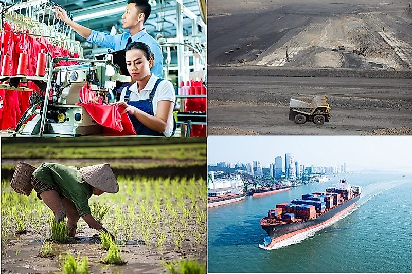 Light and heavy industry, agriculture, and mining in China all contribute to its massive export volume and high positive trade balance.