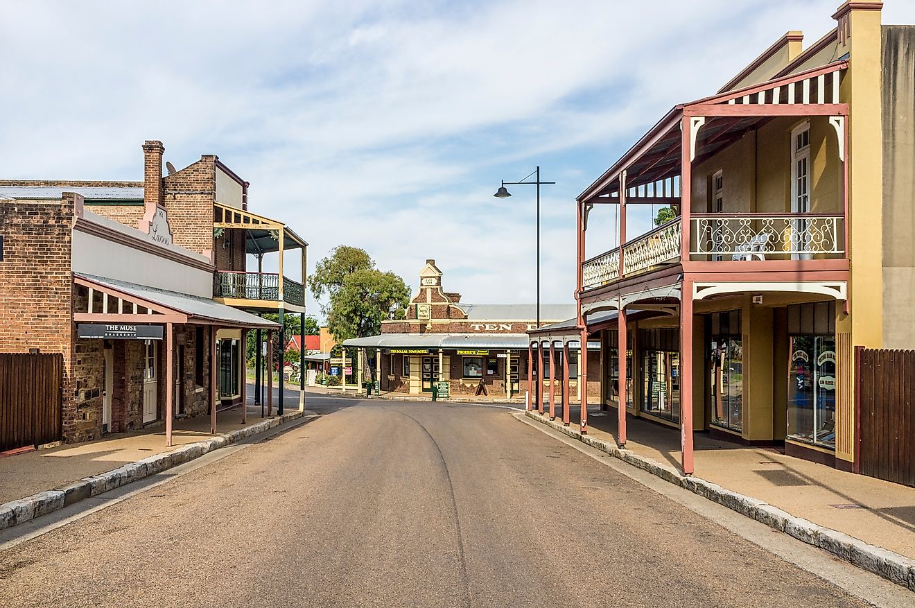 Heritage streetscape of Gulgong, a 19th-century gold rush town in the Mudgee wine region of NSW, Australia