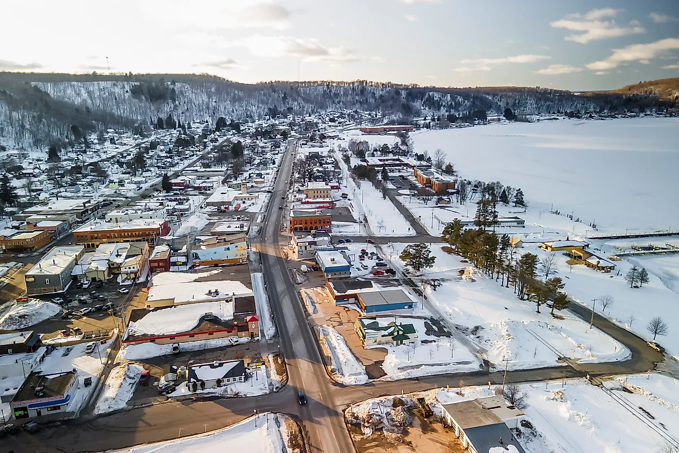 An aerial view of Munising. Editorial credit: SNEHIT PHOTO via Shutterstock.com