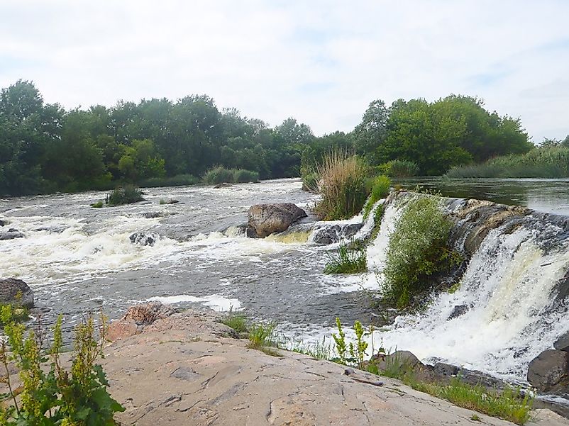 Falls and rapid waters on the Southern Bug River.