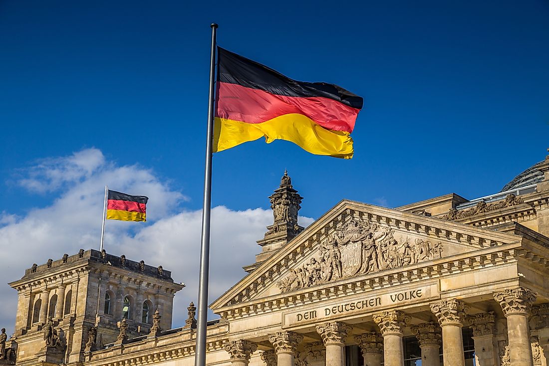 German flags wave at the Reichstag building of the German Parliament in Berlin. 