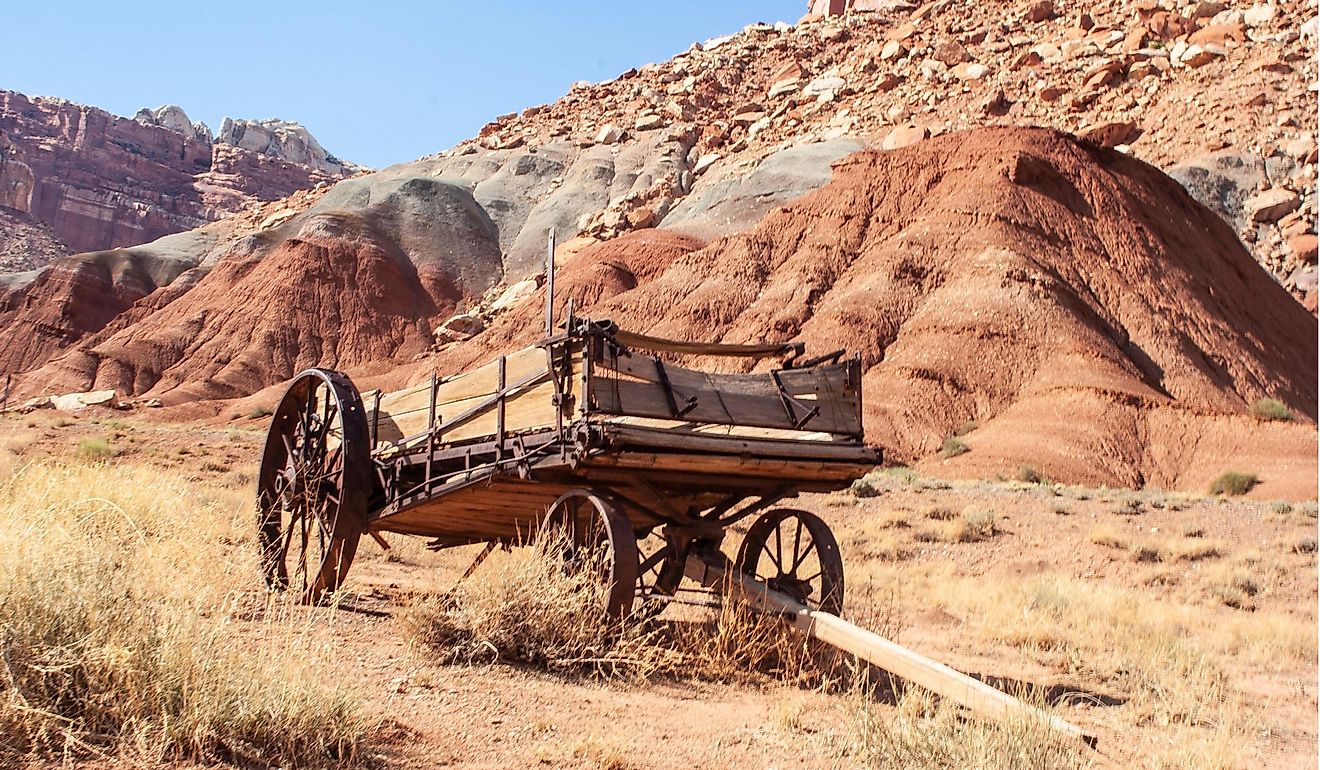 Circa 1860 Manure spreader, used by Mormon settlers in Grafton, Utah. 