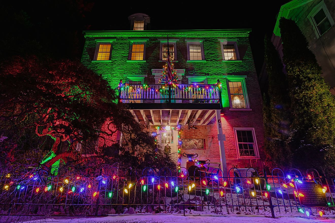  The famous Parsonage Bed & Breakfast in Jim Thorpe, Pennsylvania, decorated for the holidays. Editorial Photo Credit: Andrew Pilecki via Shutterstock.